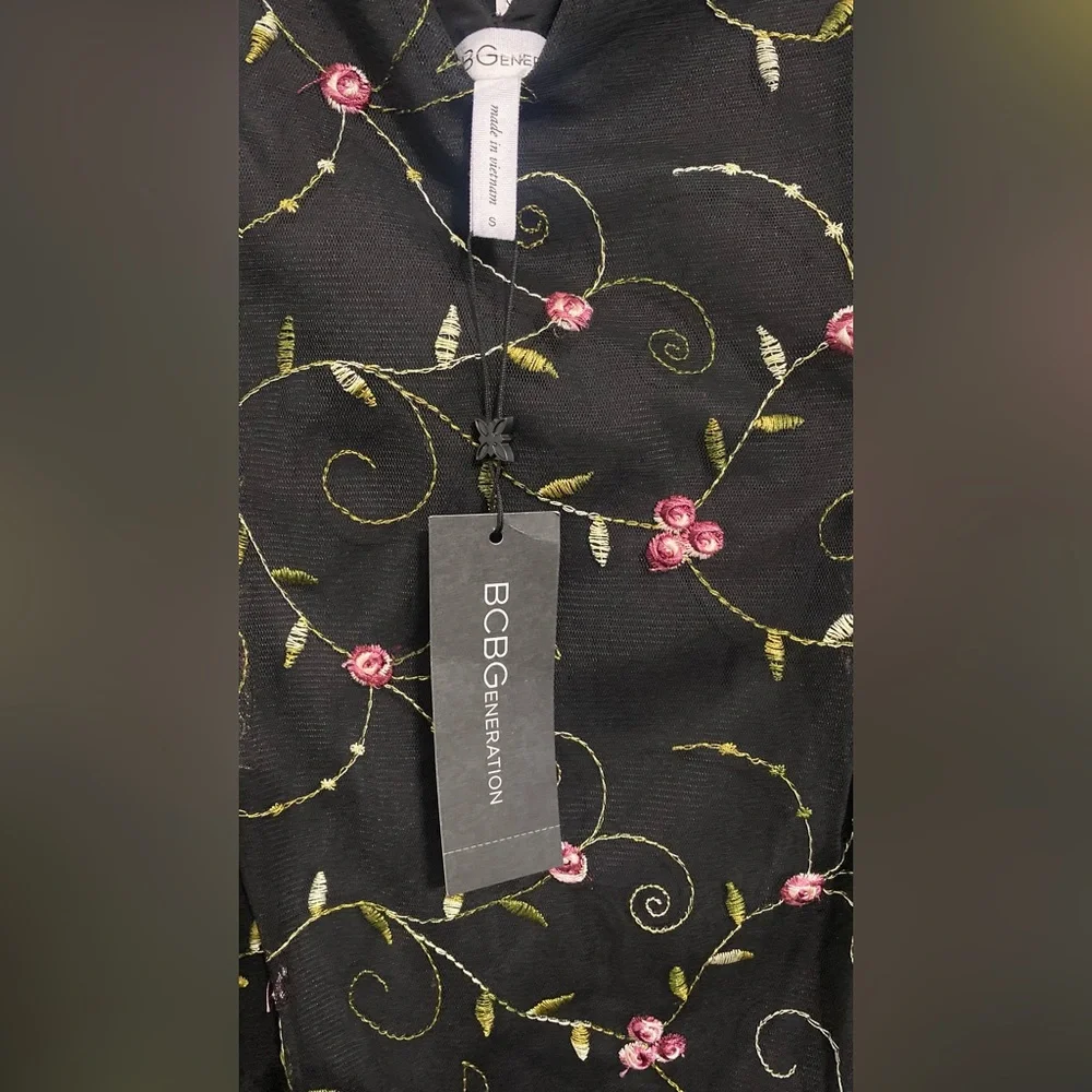 BCBGeneration Black Dress with Pink Floral Embroidery - Picture 6 of 8